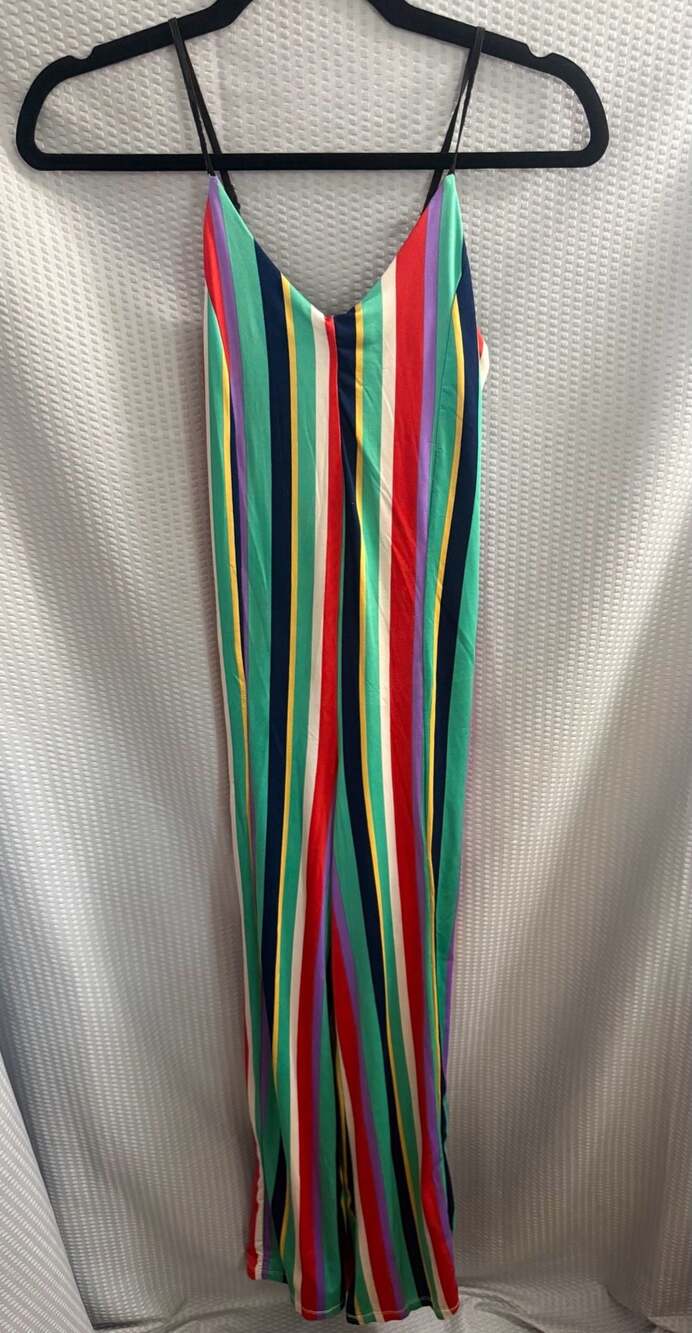 Love Nation Multi-Color Vertical Stripe Wide Leg Jumpsuit